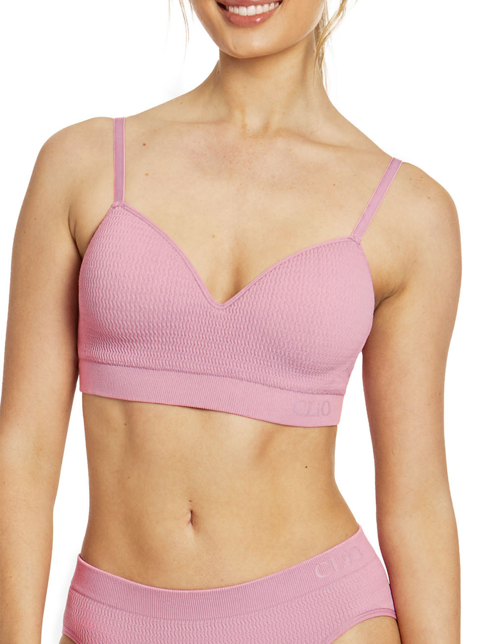Wavy Waffle Recycled Moulded Bralette - Soft Pink