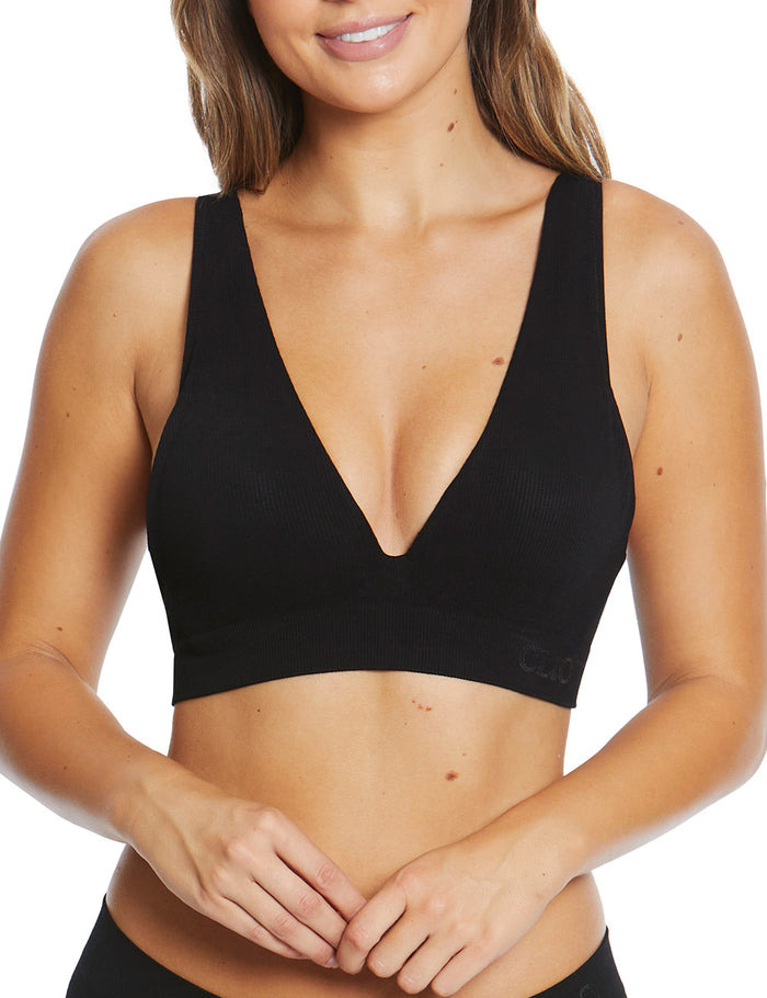 Bamboo Rib Push Up Moulded Bralette - Black